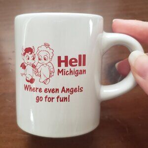 Hell Michigan tiny souvenir mug shot glass "where even angels go for fun"